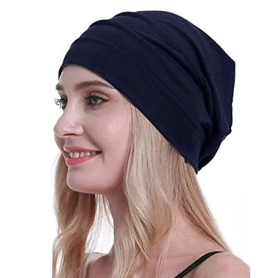 Image of osvyo Cotton Chemo Hats Soft Caps Cancer Headwear for Women Hair Loss Sealed Packaging, navy blue, One Size
