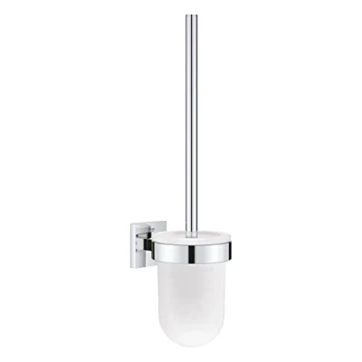 Image of GROHE Start Cube Toilet Brush Set (Material: Glass and Metal, Wall Mounted, Durable Sparkling Sheen, Including Screws Dowels), Size 399 mm, Extra Easy to Fit with QuickGlue, Chrome, 40977000