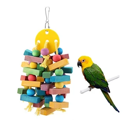 Image of Bird Chew Toy, Colorful Wood Beads and Knots Blocks Hanging Toy Parrot Swing for Macaw African Grey Amazon Cockatoo Budgies Parakeet Cockatiel Lovebird