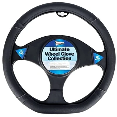 Image of Streetwize Flat Bottom Steering Wheel Glove, Black Leather Extra Added Grip, Vehicle Protection Car/Van/4X4 (SWWG20)