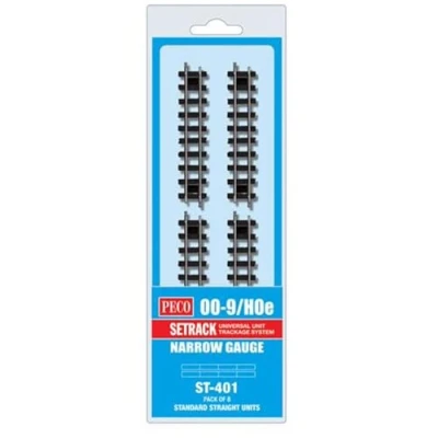 Image of Peco ST 401 Setrack Standard Straight Units (Pack of 8) OO 9 Gauge
