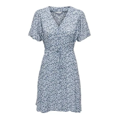 Image of ONLY Women&#039;s Onlevida S/S Short Dress WVN Noos, Provincial Blue/AOP: Sadie Flower, XS