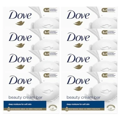 Image of Dove Orginal Beauty Cream Bar 3 in 1 Cleanses, Moisturises and Nourishes Sulphate Free Bath Soap for Soft Smooth Skin, Suitable Daily Use, 8x90g