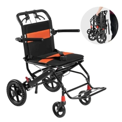 Image of VEVOR Wheelchair, Aluminum Alloy Ultra Lightweight Transport Chair for Adults, Foldable Wheelchair with Flip Back Desk Length Arms, Self Locking Brake, 18 Inch Wide Seat, 220lbs Weight Capacity