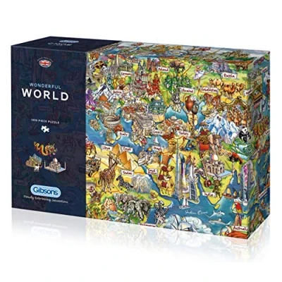 Image of Wonderful World 1000 Piece Jigsaw Puzzle Map Sustainable for Adults Premium 100% Recycled Board Great Gift Gibsons Games