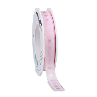 Image of Präsent Herzilein Printed Ribbon Pink 15 mm width, 20 m length