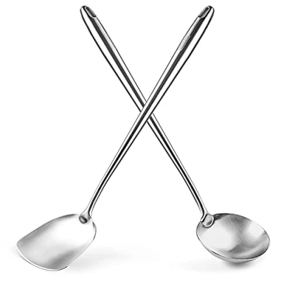 Image of YOSUKATA 17&quot;/43.5 cm Wok Spatula and Ladle Set of 2 Heat Resistant Tools Universal High Grade Stainless Steel Cooking Utensils Accessories Solid