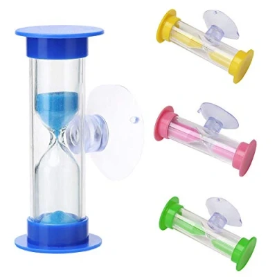 Image of Kids Toothbrush Sandglass Timer, 2 Min Shower Timer Mini Glass Sand Clock, Suction Cup Cooking Swivel Children Hourglass for Brushing Children&#039;s Teeth (Blue)