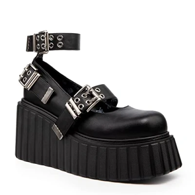 Image of LAMODA Women&#039;s Marital Issues Wedges, Black Pu, 5 UK