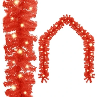 Image of vidaXL Red Christmas Garland with LED Lights 10 m Long Decorative Feature Low Consumption LEDs Versatile and Easy to Store Holiday Decor for Home