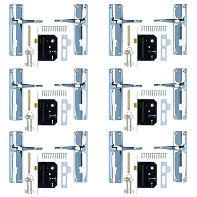 Image of AB Tools Lever Lock Set Lockable Door Handle Handles with 2 Keys + Chrome Finish 6pk