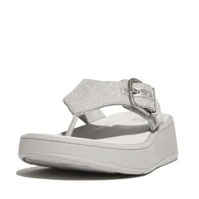 Image of FitFlop Women&#039;s F Mode Buckle Shimmerlux Flatform Toe Post Sandals Wedge, Silver, 4 UK
