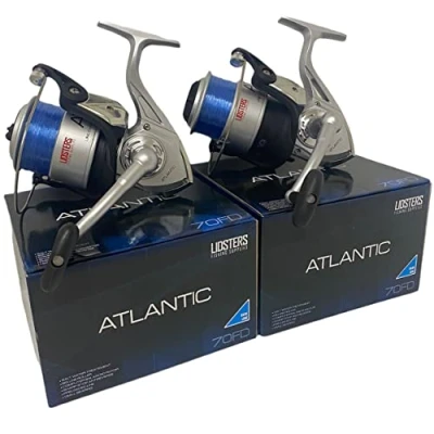 Image of 2 LARGE ATLANTIC BLUE 7000 FD SEA FISHING LIDSTER BEACH PIER REEL LINE 70