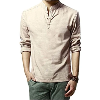 Image of HOEREV Brand Men Casual Long Sleeve Linen Shirts Beach Size XX Large