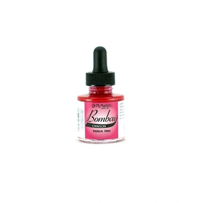 Image of Bombay India Ink, 1.0 oz, Crimson (16BY) Highly Pigmented, Lightfast, Permanent, Waterproof for Brush, Drawing Pen or Airbrushes