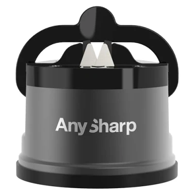 Image of AnySharp Pro Metal Knife Sharpener, Hands Free Safety, PowerGrip Suction, Sharpens All Kitchen Knives, Ideal for Hardened Steel &amp; Serrated, World&#039;s Best, Compact, One Size, Matte Grey,