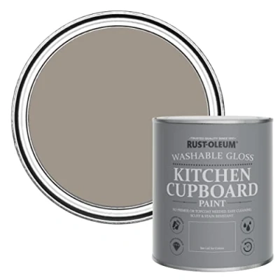 Image of Rust Oleum Brown Kitchen Cupboard Paint in Gloss Finish Whipped Truffle 750ml