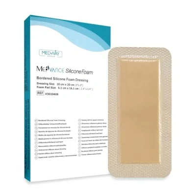 Image of MedVanceTM Silicone Bordered Adhesive Foam Dressing Size 10 cm x 20 (6 16 pad) Box of 5 dressings