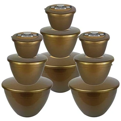 Image of Just Pudding Basins Plastic Gold Nuggets Collection, 3X 1/4 Pint 1 &amp; 2 Pints Coloured Bowls and Lids for Steam Puddings