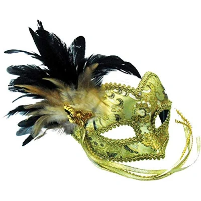 Image of Bristol Novelty EM393 Mask with Braided Eye Pattern on Headband, Womens, Gold, One Size