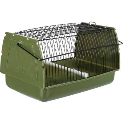 Image of TRIXIE transport box for birds and small animals, 22 x 14 15 cm, 5901, green, plastic/metal, carrying handle, removable perch