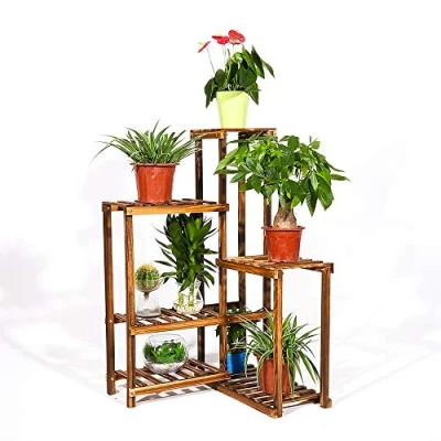 Image of unho Corner Plant Stand Indoor, Wood Holder Tiered Planter Outdoor Pot Garden Shelves for Living Room Patio
