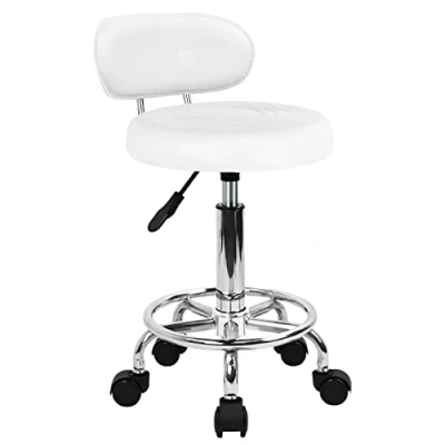 Image of KKTONER PU Leather Modern Rolling Stool with Low Back Height Adjustable Work Salon Drafting Swivel Task Chair Footrest (White)