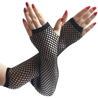 Image of Zac&#039;s Alter Ego Long Fishnet Fingerless Gloves Fancy Dress 80&#039;s