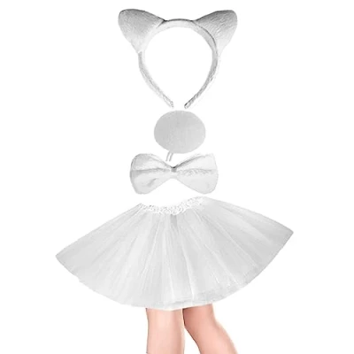 Image of Lizzy Ladies ANIMAL Fancy DRESS Tutu with EARS BOW TAIL SET for Halloween, Hen Party Outfit Skirt (Polar Bear Costume)
