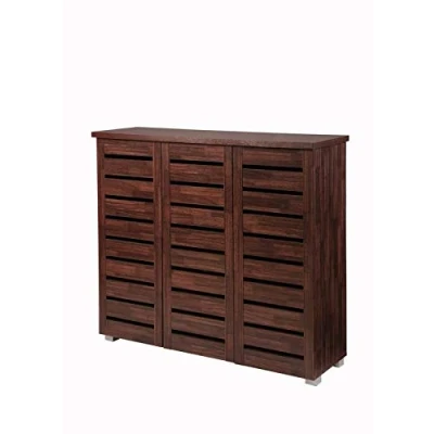 Image of Timber Art Design UK 5 Tier Shoe Storage Cabinet 3 Door Space Saving Organizer Stand Rack Unit for Living Room, Hallway, Dirty Oak W114 x H98.3 D33.6 cm