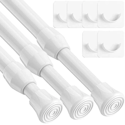 Image of 3Pcs Net Curtain Rods Extendable Easy Use Spring Loaded Tension Rod with 6PCS Mount Holder for Cupboards, Kitchen,DIY Projects 30 45CM/11.8 17.7 Inch(Diameter:13mm)