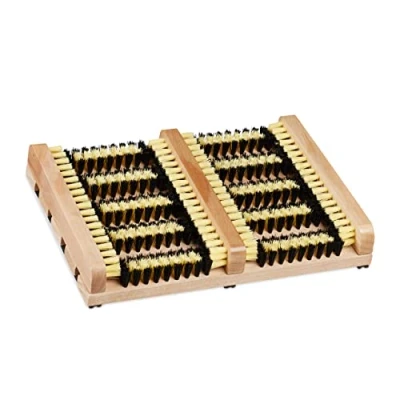 Image of Relaxdays Outdoor Shoe Brush Mat, Non Slip Base, Thick Bristles, Wooden Strip, Multi Coloured, 5.5 x 36 26 cm
