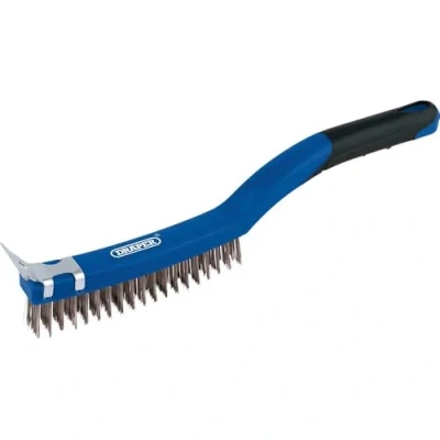 Image of Draper 3 Row Stainless Steel Wire Scratch Brush with Scraper, 350mm