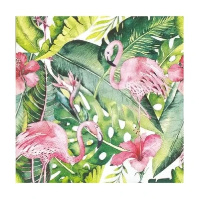 Image of Anniversary House Tiflair Flamingo &amp; Hibiscus Lunch Napkins 3 ply,Multi coloured,33 centimeters