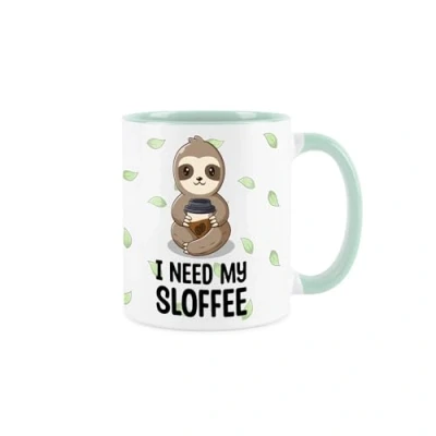 Image of Purely Home Novelty Sloth Mug I Need Coffee Animal Pun Gift Tea/Coffee Present Mint Green