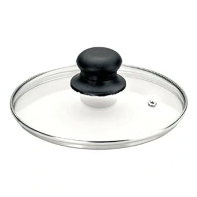 Image of Ibili Stainless Steel Vented Silver &amp; Black Glass Saucepan Cover Lid 20cm