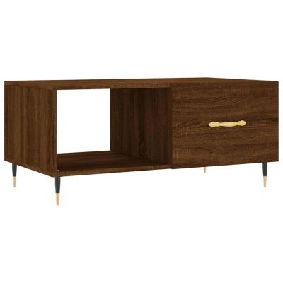 Image of vidaXL Rectangular Coffee Table in Brown Oak Finish with Sturdy Iron Legs and Ample Storage Made of Engineered Wood, Perfect for Living Room