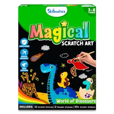 Image of Skillmatics Magical Scratch Art Book for Kids Dinosaurs, Craft Kits, Stocking Stuffers, DIY Activity &amp; Stickers, Christmas Gifts Toddlers, Girls Boys Ages 3, 4, 5, 6, 7, 8