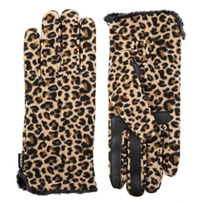 Image of Isotoner Women&#039;s Stretch Fleece Gloves with Microluxe Lining and Smart Touch Technology Cold Weather, Leopard Smartdri, One Size