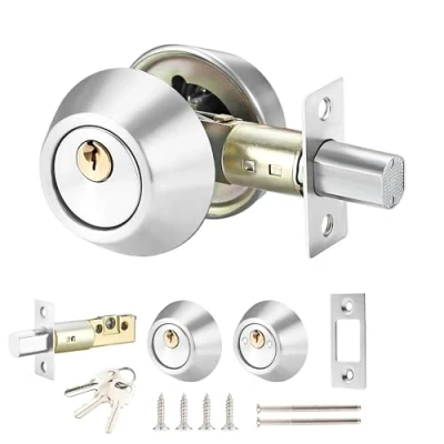 Image of Qrity 1 PCS Single Cylinder Security Lock/Deadbolt, Bilateral Lock with 3 Keys, Door Deadbolt Kit, Invisible for Front Door, Brass + Stainless Steel