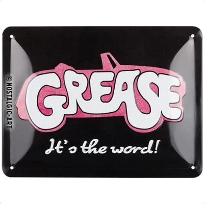 Image of Nostalgic Art Grease It&#039;s the Word! Retro Tin Sign 15 x 20 cm Metallic Vintage Design Gift Idea for Film Fans