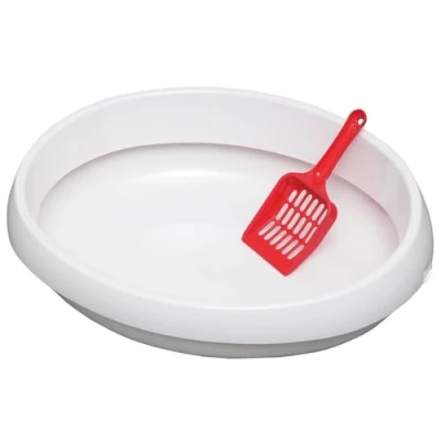Image of Iris Ohyama Cat Litter Tray with Scoop, Up to 4kg, White, Open Top, Box, High Sided, For Kitten, Rabbit, Small Deep, BPA Free, Easy Clean, PNE 480