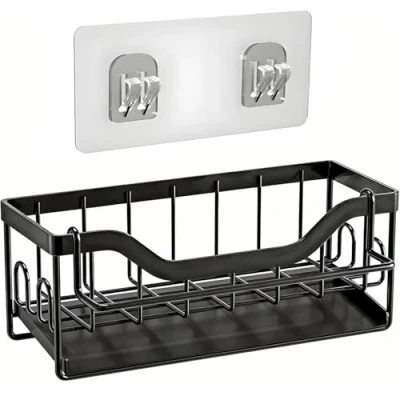 Image of Kitchen Sink Caddy Organiser, Sponge Holder for Tidy,Sink Storage Rack,Sinkware Organizer,Dish Holder,Washing up Caddy, Utensil Holder,Caddy Area Organiser,Matte Black