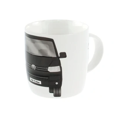Image of BRISA VW Collection Volkswagen Large Ceramic Coffee Tea Cappuccino Mug Cup in T5 Bus Design (Front/Black)