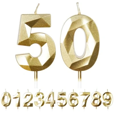 Image of FUZVOL Birthday Candles, Number 50 Candle, Gold Candle for Cake, Happy Cake Candles Topper Decorations