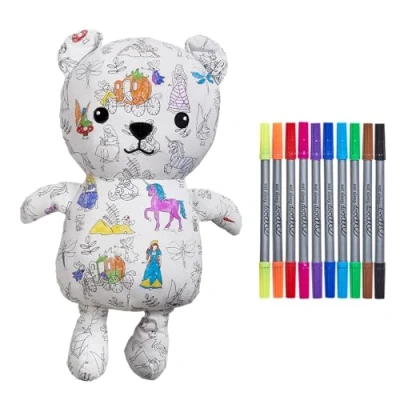 Image of eatsleepdoodle Colour In Fairytale Bear Colouring Plush w/ 10pk Washable Pens