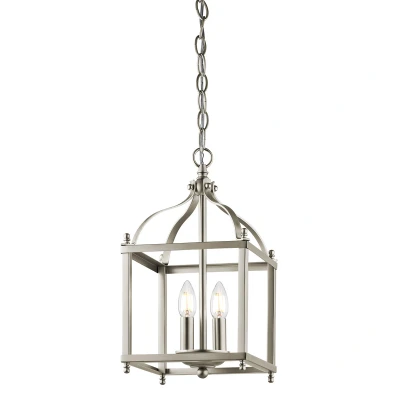 Image of Larkin 2 Light Small Ceiling Pendant Brushed Nickel, E14