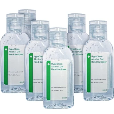 Image of Safety First Aid Group HypaClean Antibacterial Alcohol Hand Gel 50ml Travel Size, Pack 6