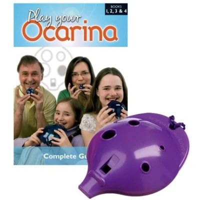 Image of Plastic OCARINA, Purple 6 hole, and COMPLETE BOOK Play your Ocarina 1, 2, 3 &amp; 4