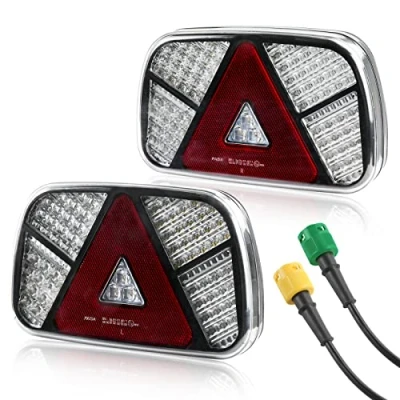 Image of AOHEWEI Trailer Tail Lights Kit 12V/24V Waterproof Turn Signal/Brake/Tail/Reverse/Fog/Reflector Light with 2pcs 30cm Long 6 Core Cable for Lorry Caravan Truck Van Tractor